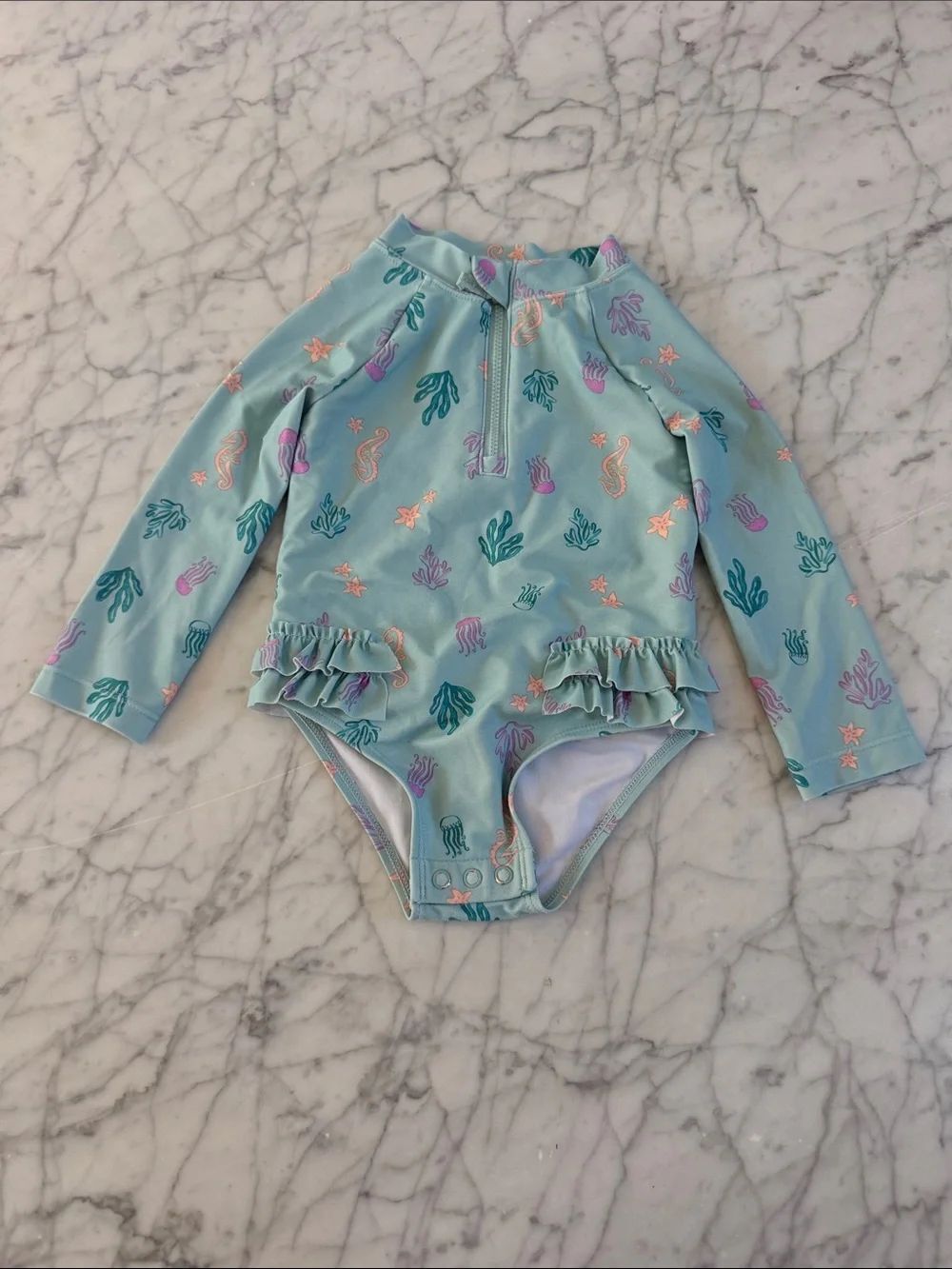Ruffle Swim LS Suit Sz 18 Mo Jelly
Fish Seaweed Print Carters